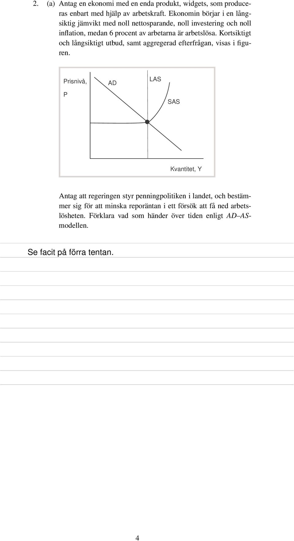 arbetslösa. Kortsiktigt och långsiktigt utbud, samt aggregerad efterfrågan, visas i figuren.