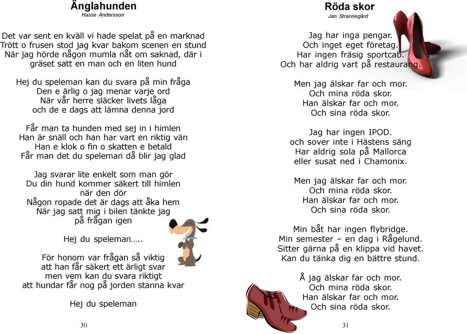 Han är snäll och han har vart en riktig vän Han e klok o fin o skatten e betald Får man det du speleman då blir jag glad Jag svarar lite enkelt som man gör Du din hund kommer säkert till himlen när