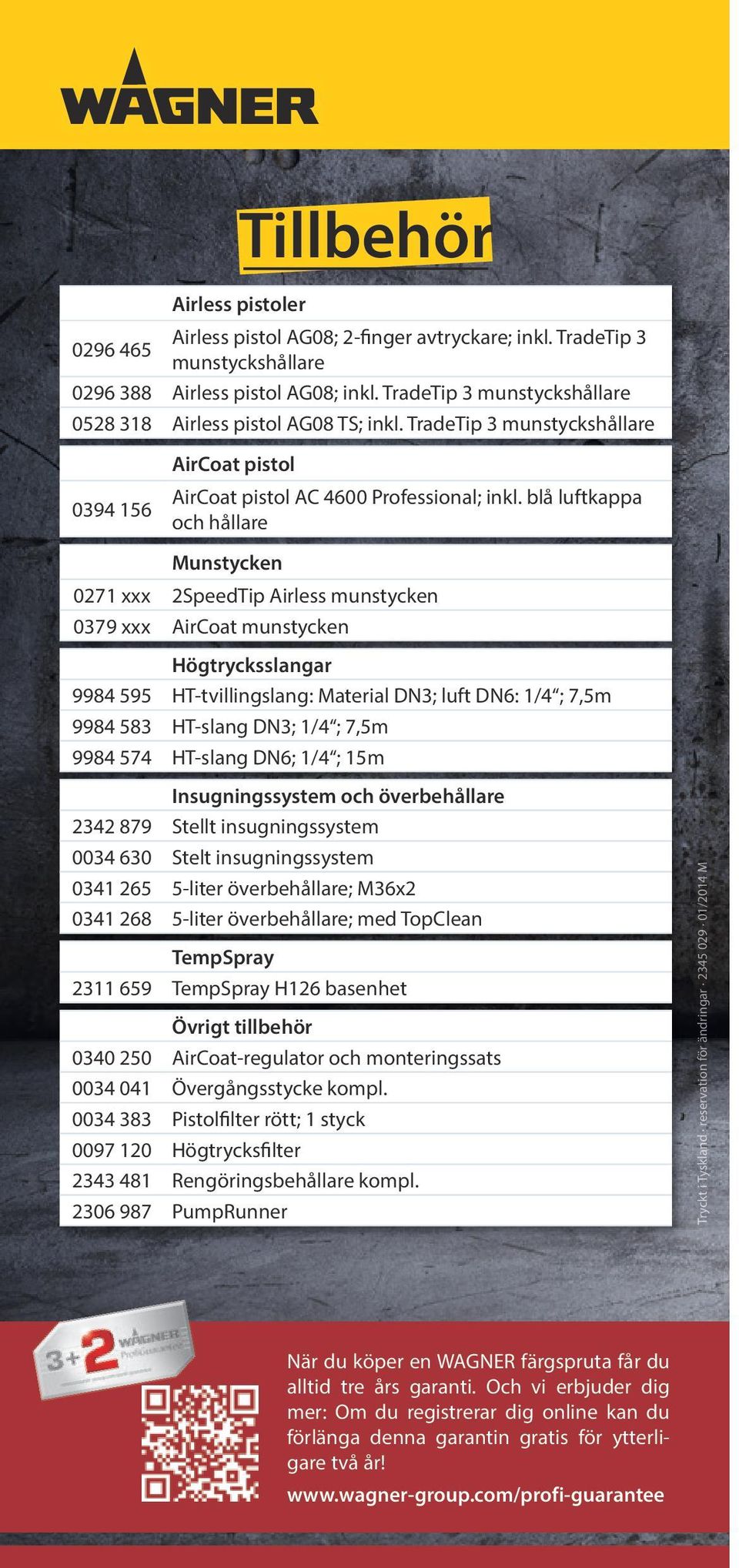 blå luftkappa och hållare Munstycken 0271 xxx 2SpeedTip Airless munstycken 0379 xxx AirCoat munstycken Högtrycksslangar 9984 595 HT-tvillingslang: Material DN3; luft DN6: 1/4 ; 7,5m 9984 583 HT-slang