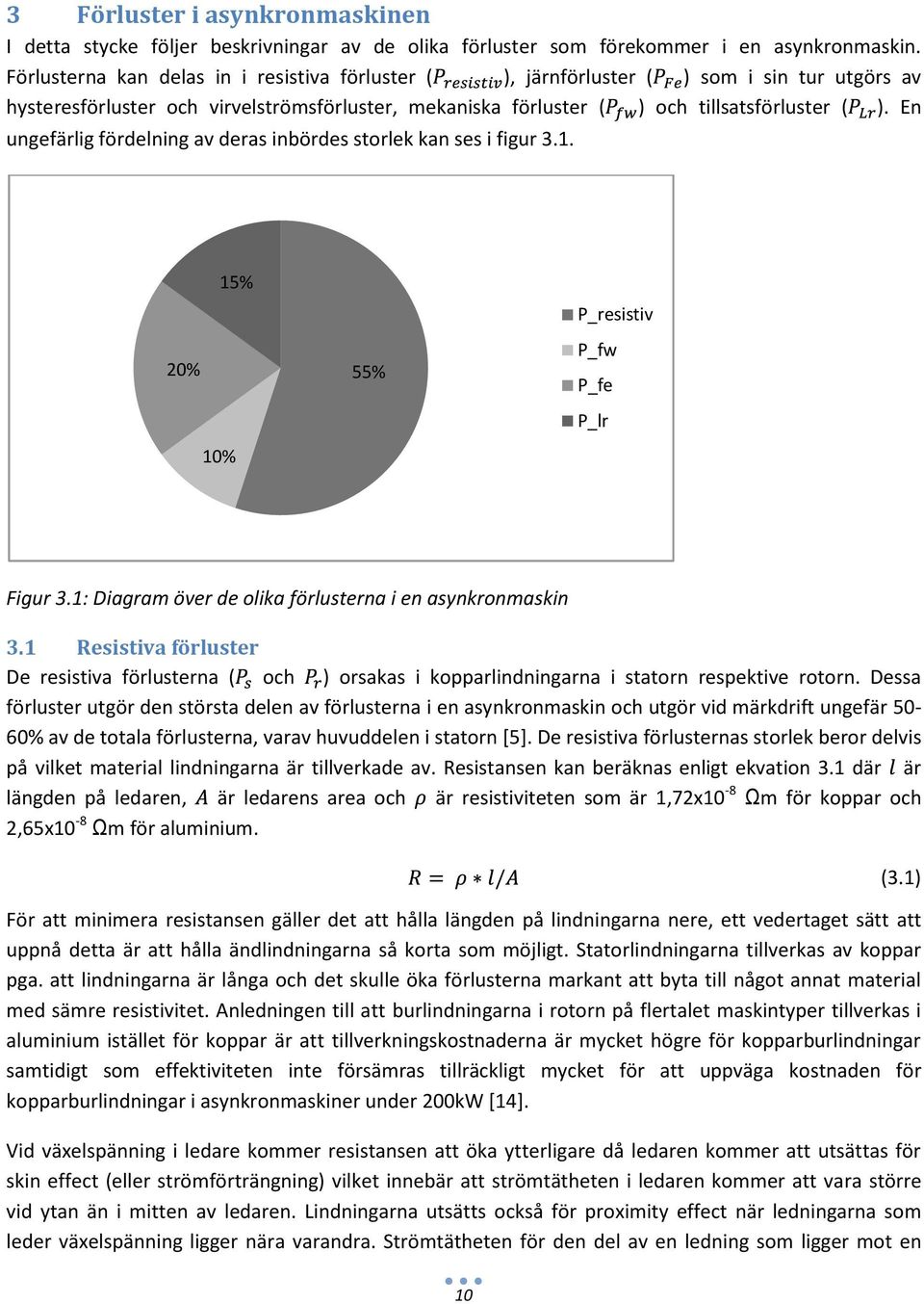 En ungefärlig fördelning av deras inbördes storlek kan ses i figur 3.1. 20% 10% 15% 55% P_resistiv P_fw P_fe P_lr Figur 3.1: Diagram över de olika förlusterna i en asynkronmaskin 3.