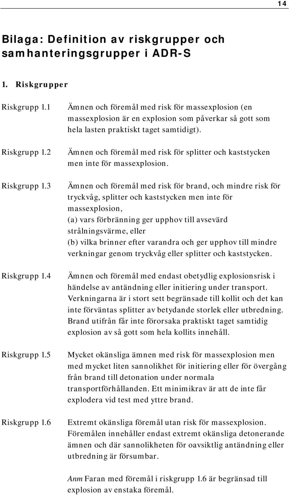 Ämnen och föremål med risk för splitter och kaststycken men inte för massexplosion.