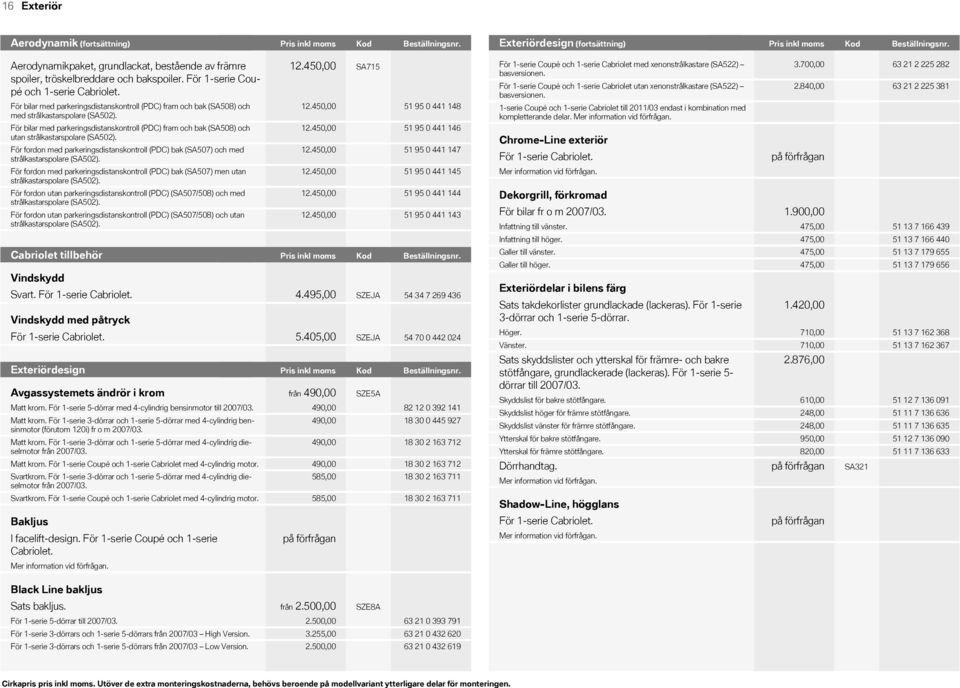 För bilar med parkeringsdistanskontroll (PDC) fram och bak (SA508) och med strålkastarspolare (SA502).