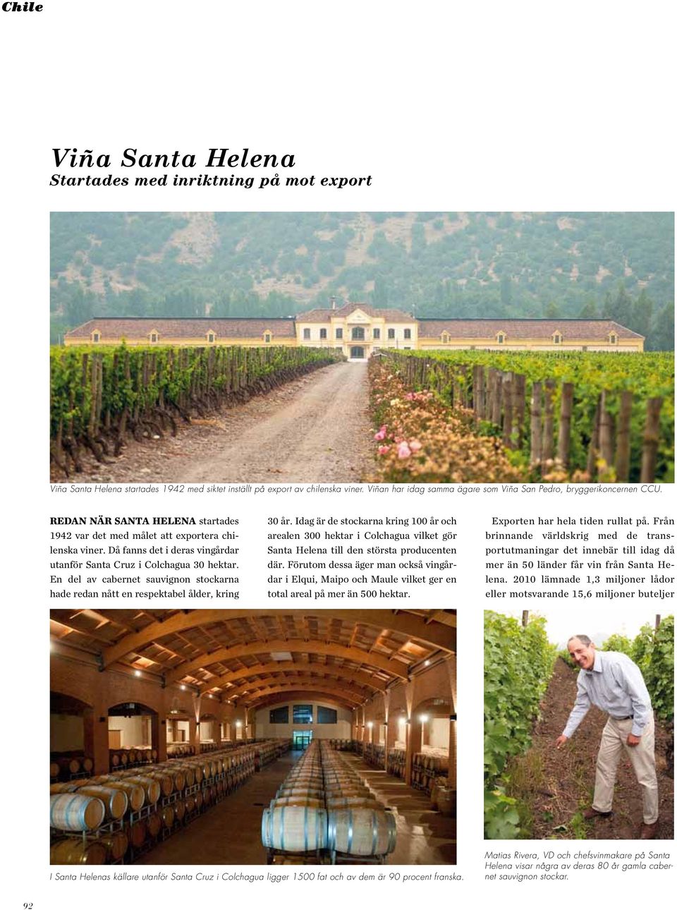 Då fanns det i deras vingårdar utanför Santa Cruz i Colchagua 30 hektar. En del av cabernet sauvignon stockarna hade redan nått en respektabel ålder, kring 30 år.