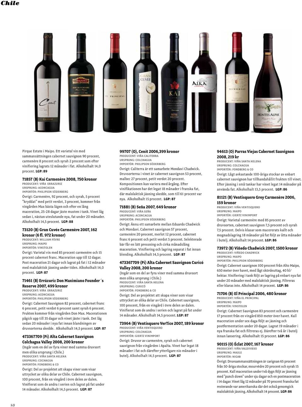 LGP: 89 71857 (B) Kai Carmenère 2008, 750 kronor Producent: Viña Errazuriz Ursprung: Aconcagua Importör: Philipson Söderberg Övrigt: Carmenère, 92 procent, och syrah, 5 procent kryddat med petit