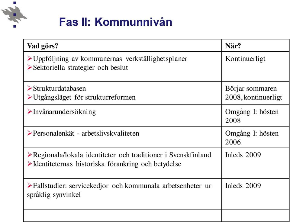 strukturreformen Invånarundersökning Personalenkät - arbetslivskvaliteten Regionala/lokala identiteter och traditioner i