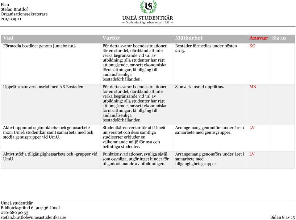 För detta svarar boendesituationen för en stor del, däribland att inte verka begränsande vid val av utbildning; alla studenter har rätt att omgående, oavsett ekonomiska förutsättningar, få tillgång