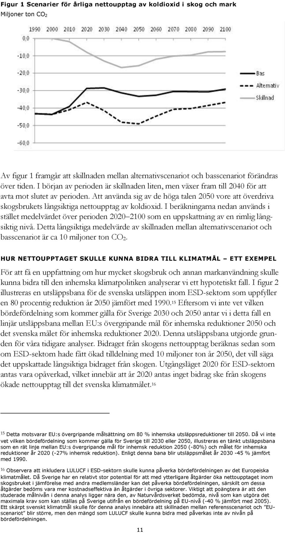 Att använda sig av de höga talen 2050 vore att överdriva skogsbrukets långsiktiga nettoupptag av koldioxid.