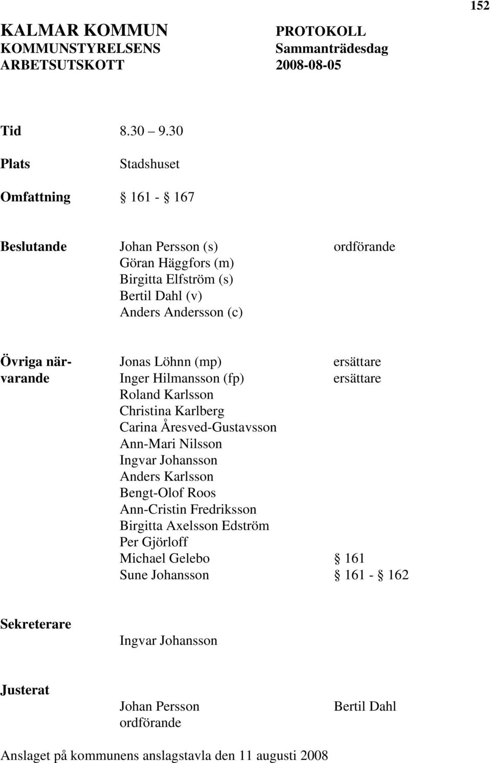 Löhnn (mp) ersättare varande Inger Hilmansson (fp) ersättare Roland Karlsson Christina Karlberg Carina Åresved-Gustavsson Ann-Mari Nilsson Ingvar Johansson Anders Karlsson