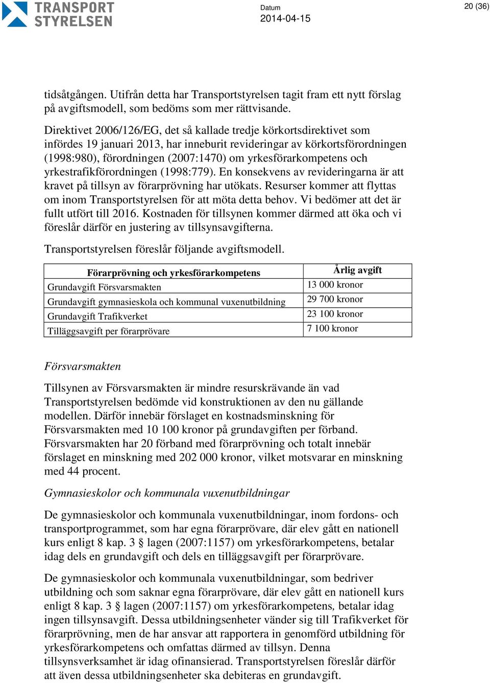 yrkesförarkompetens och yrkestrafikförordningen (1998:779). En konsekvens av revideringarna är att kravet på tillsyn av förarprövning har utökats.