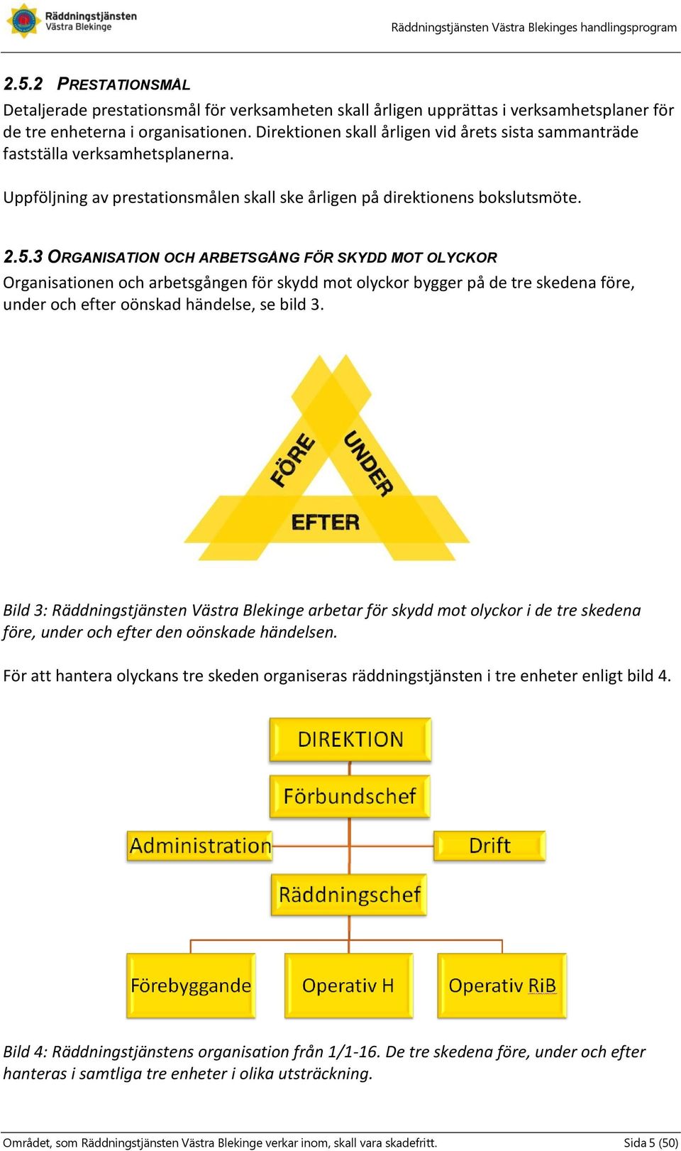 3 ORGANISATION OCH ARBETSGÅNG FÖR SKYDD MOT OLYCKOR Organisationen och arbetsgången för skydd mot olyckor bygger på de tre skedena före, under och efter oönskad händelse, se bild 3.