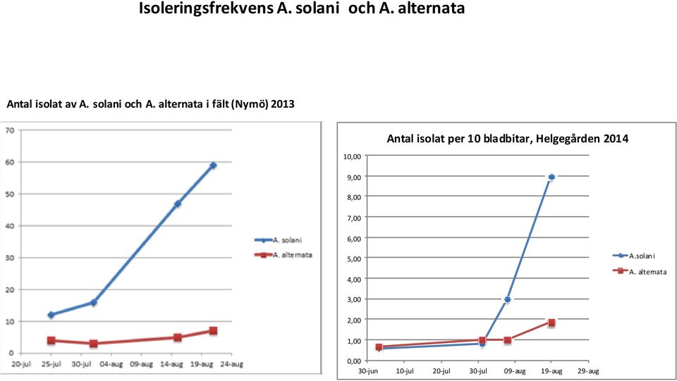 alternata i fält (Nymö) 2013 10,00 Antal isolat per 10 bladbitar,