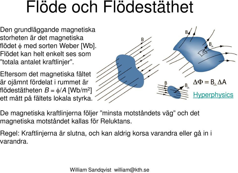 Efterso det agnetiska fätet är ojänt fördeat i ruet är födestätheten B φ/a [Wb/ 2 ] ett ått på fätets okaa styrka.