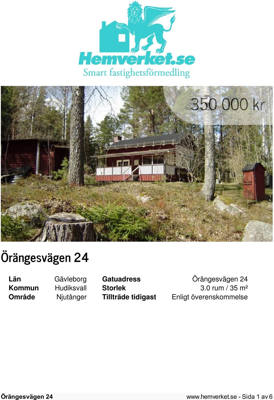 0 rum / 35 m² Område Njutånger