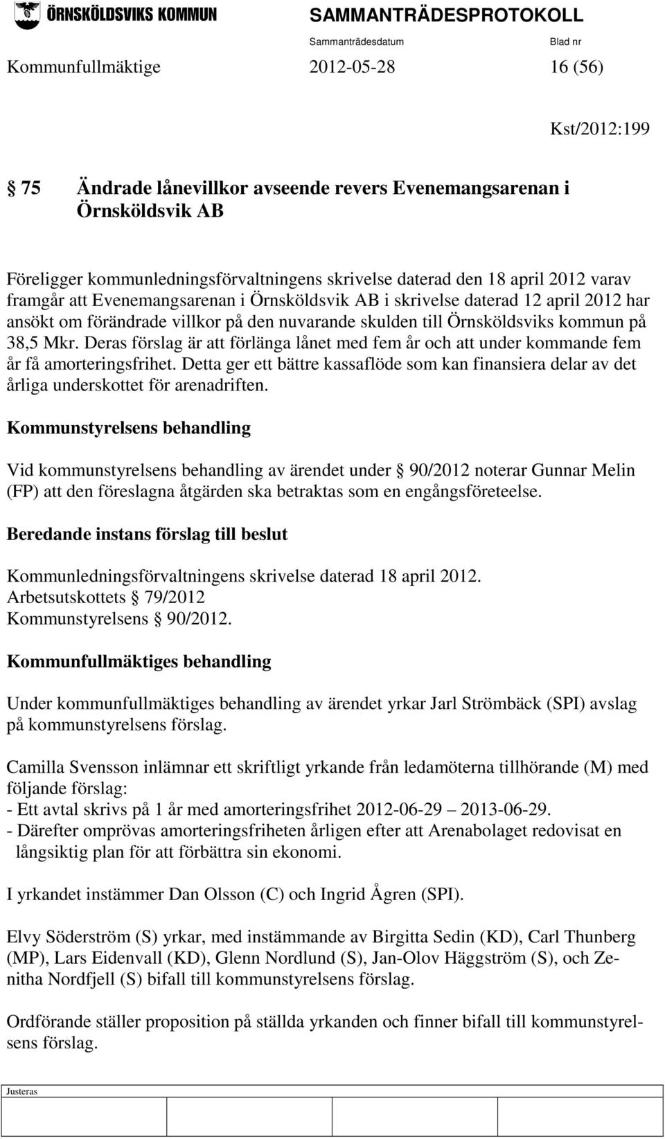 Deras förslag är att förlänga lånet med fem år och att under kommande fem år få amorteringsfrihet. Detta ger ett bättre kassaflöde som kan finansiera delar av det årliga underskottet för arenadriften.