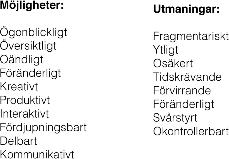 Produktivt Interaktivt Fördjupningsbart Delbart Kommunikativt