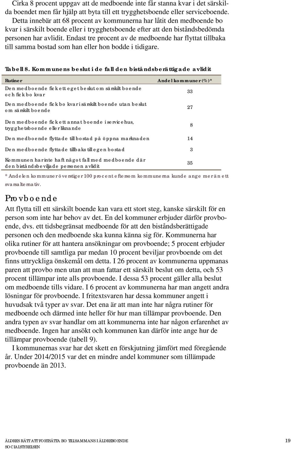 Endast tre procent av de medboende har flyttat tillbaka till samma bostad som han eller hon bodde i tidigare. Tabell 8.