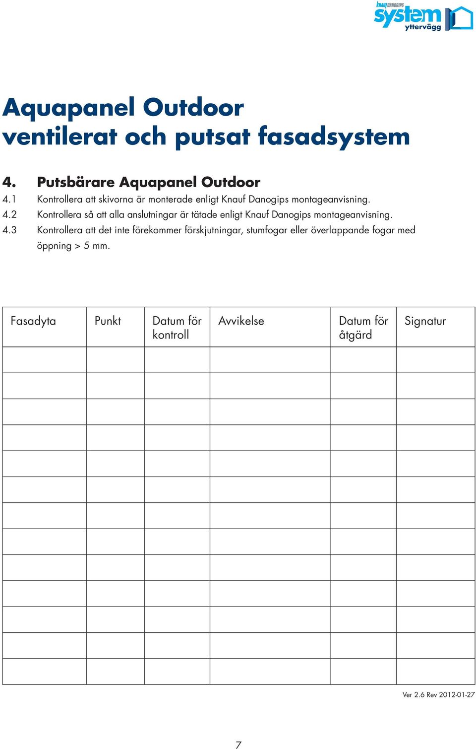 4.2 Kontrollera så att alla anslutningar är tätade enligt Knauf Danogips