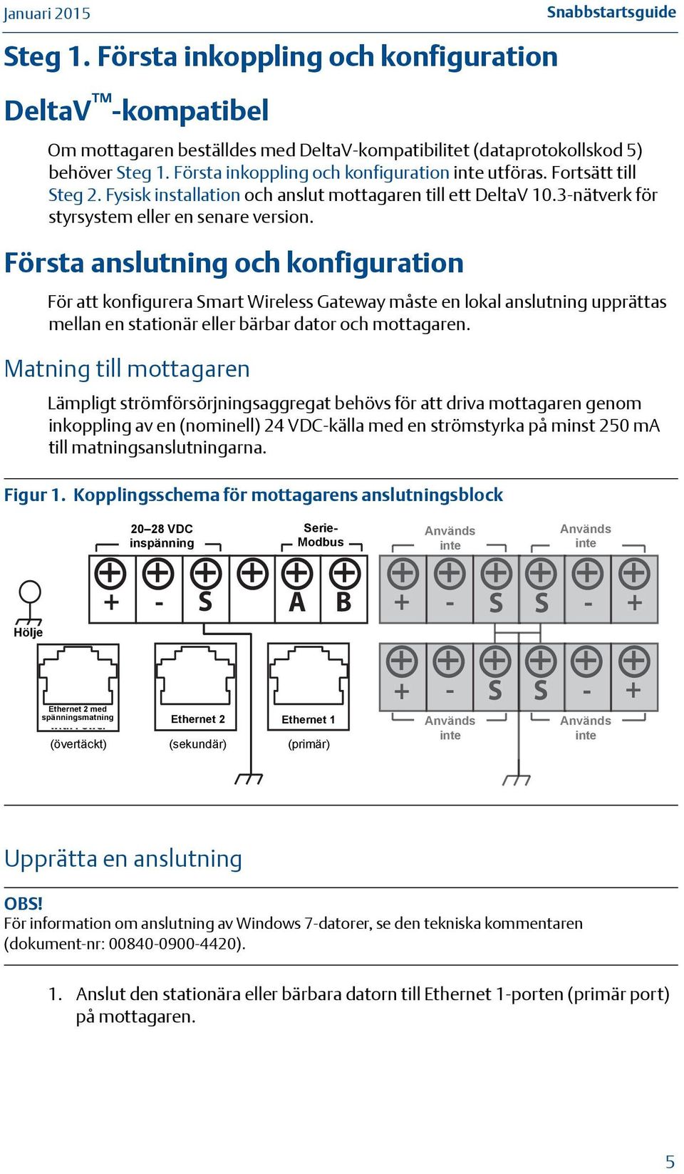 Första anslutning och konfiguration För att konfigurera Smart Wireless Gateway måste en lokal anslutning upprättas mellan en stationär eller bärbar dator och mottagaren.