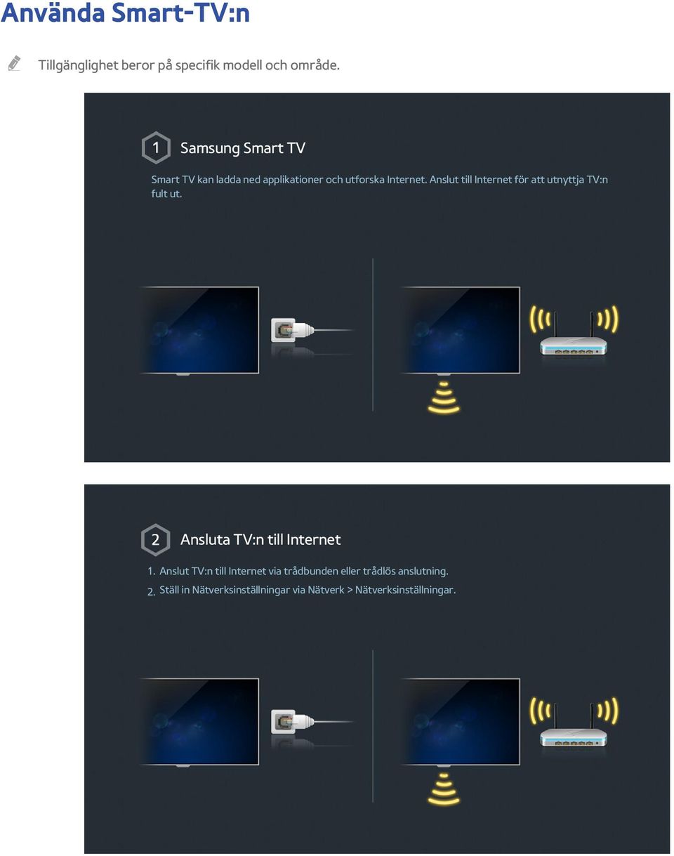 Anslut till Internet för att utnyttja TV:n fult ut. Ansluta TV:n till Internet 1.