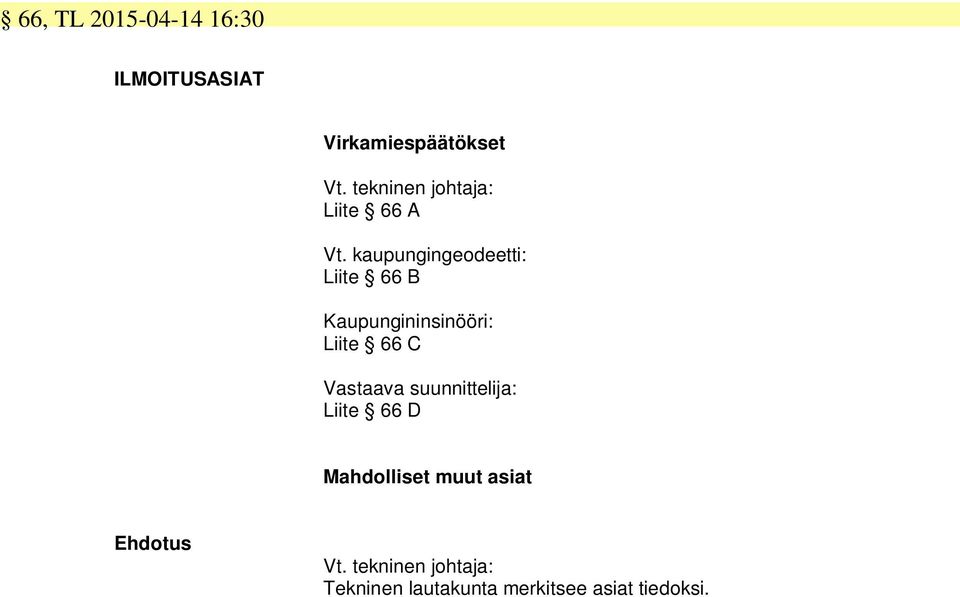 kaupungingeodeetti: Liite 66 B Kaupungininsinööri: Liite 66 C Vastaava