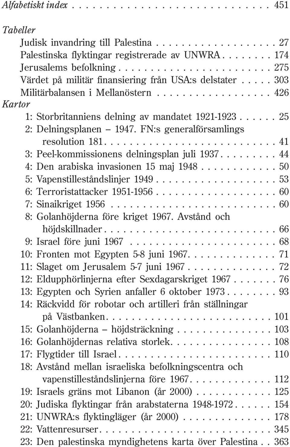 FN:s generalförsamlings resolution 181....41 3: Peel-kommissionens delningsplan juli 1937... 44 4: Den arabiska invasionen 15 maj 1948...50 5: Vapenstilleståndslinjer 1949.