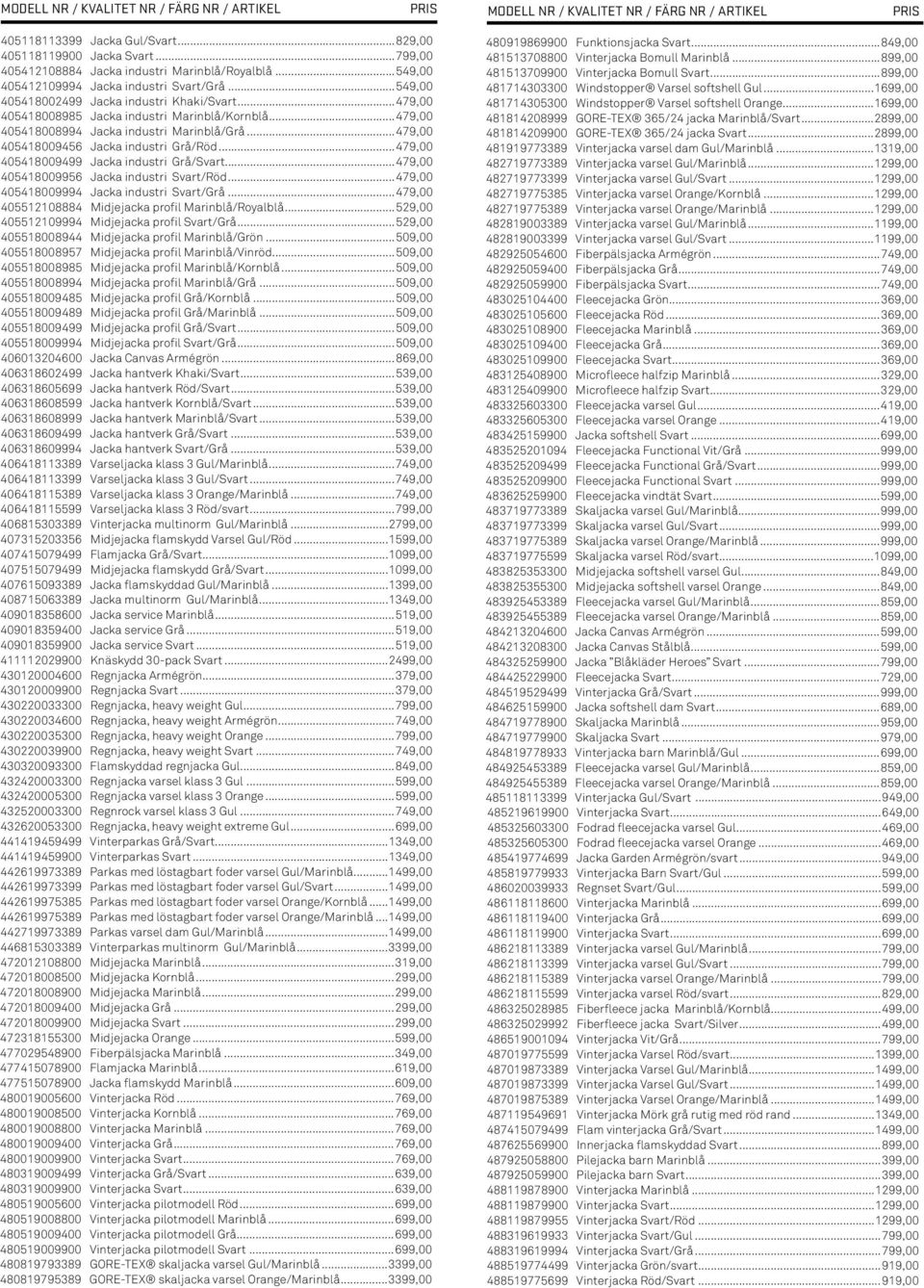 ..479,00 405418009499 Jacka industri Grå/Svart...479,00 405418009956 Jacka industri Svart/Röd...479,00 405418009994 Jacka industri Svart/Grå...479,00 405512108884 Midjejacka profil Marinblå/Royalblå.