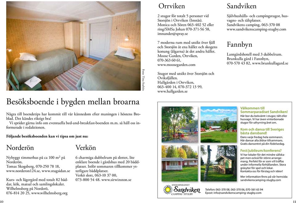 com Sandviken Självhushålls- och campingstugor, husvagns- och tältplatser. Sandvikens camping, 063-370 08 www.sandvikenscamping-stugby.com Fannbyn Lantgårdshotell med 3 dubbelrum.