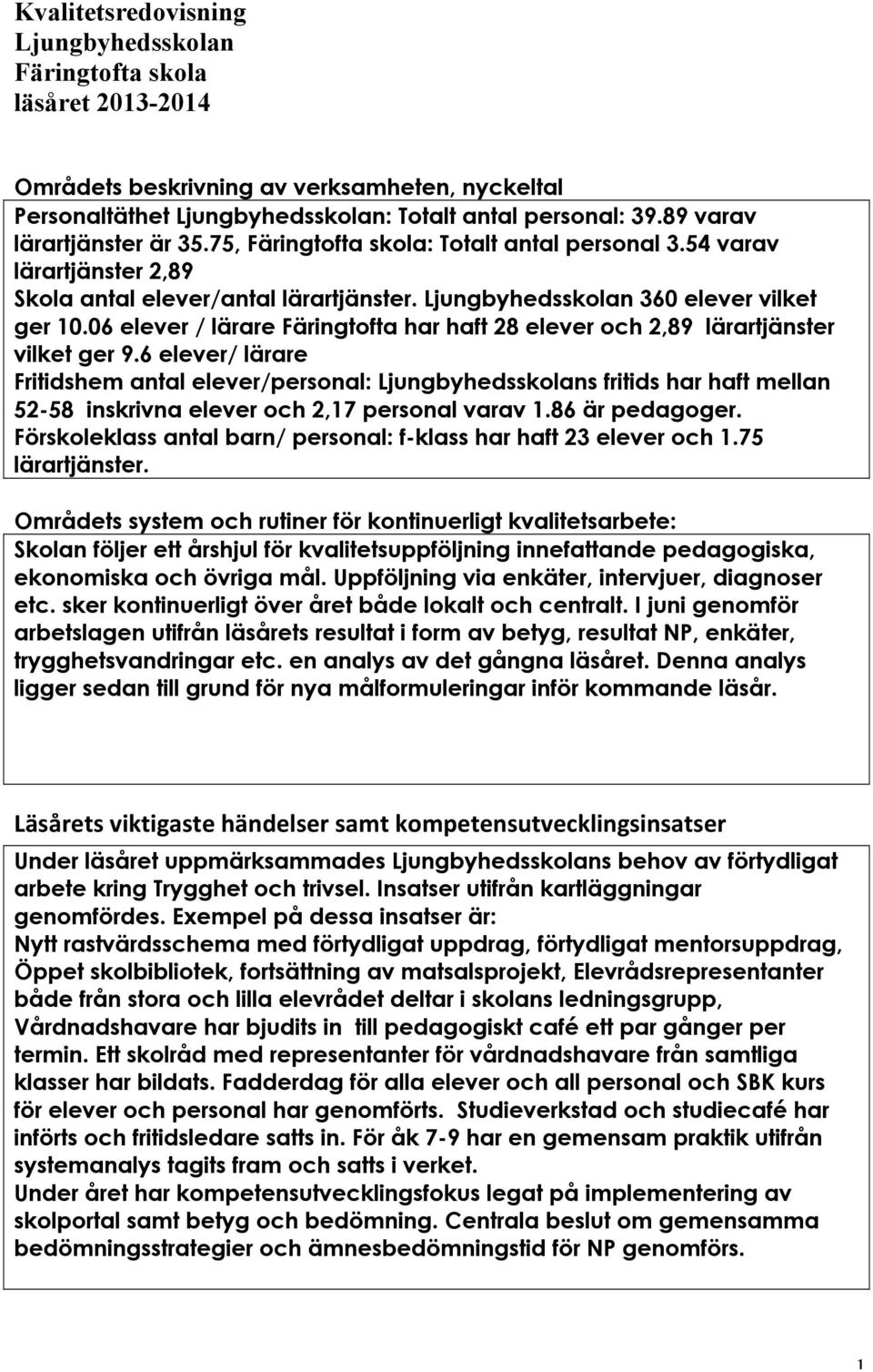 06 elever / lärare Färingtofta har haft 28 elever och 2,89 lärartjänster vilket ger 9.