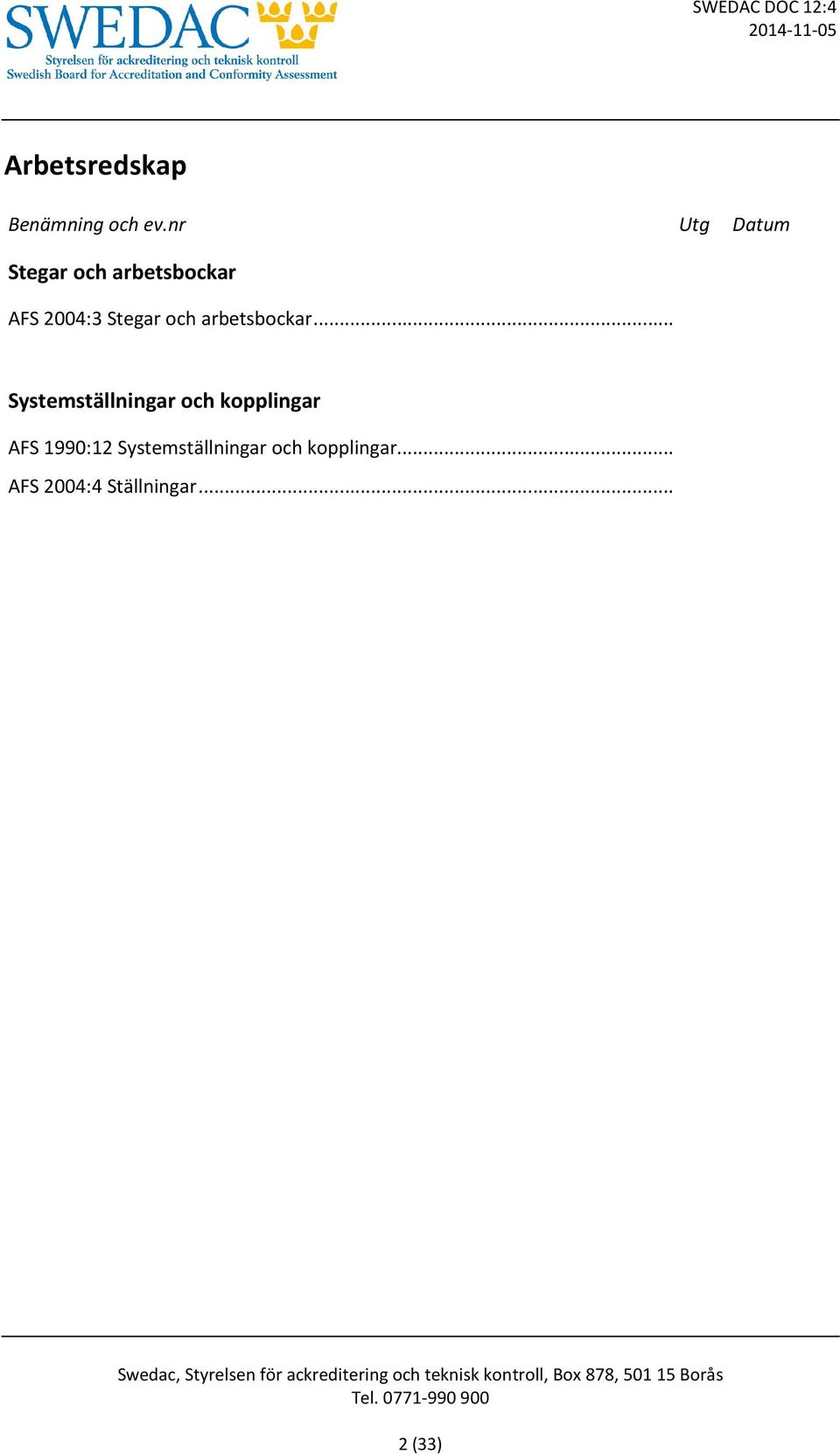 .. Systemställningar och kopplingar AFS 1990:12
