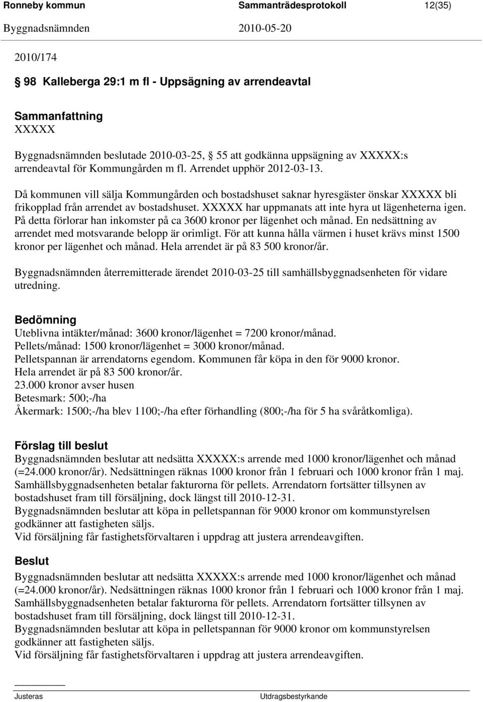 XXXXX har uppmanats att inte hyra ut lägenheterna igen. På detta förlorar han inkomster på ca 3600 kronor per lägenhet och månad. En nedsättning av arrendet med motsvarande belopp är orimligt.