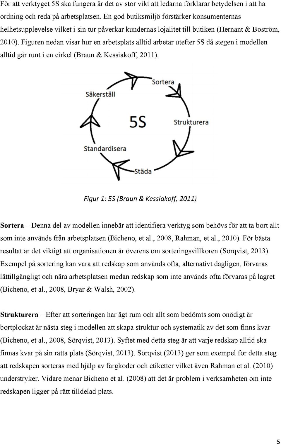 Figuren nedan visar hur en arbetsplats alltid arbetar utefter 5S då stegen i modellen alltid går runt i en cirkel (Braun & Kessiakoff, 2011).