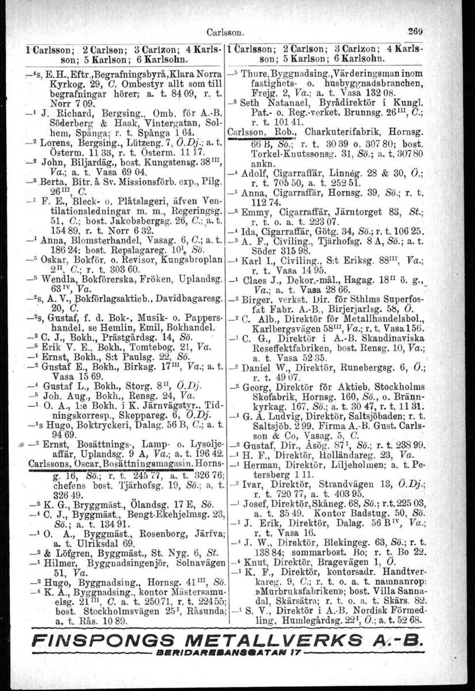 2, Va.; a. t. Vasa 13208. _5 Seth Natanael, Byrådirektör i Kungl. _, J. Richard, Bergsing., Omb. för A.-H. Pat.- o. Reg.-verket. Brunnsg. 26 m, G.; Söderbsrg & Haak, Vintergatan, Sol- r. t. 10141.