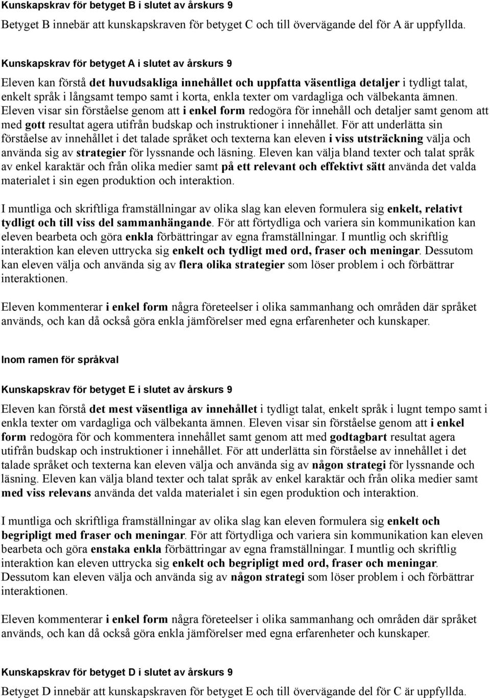 Eleven visar sin förståelse genom att i enkel form redogöra för innehåll och detaljer samt genom att med gott resultat agera utifrån budskap och instruktioner i innehållet.