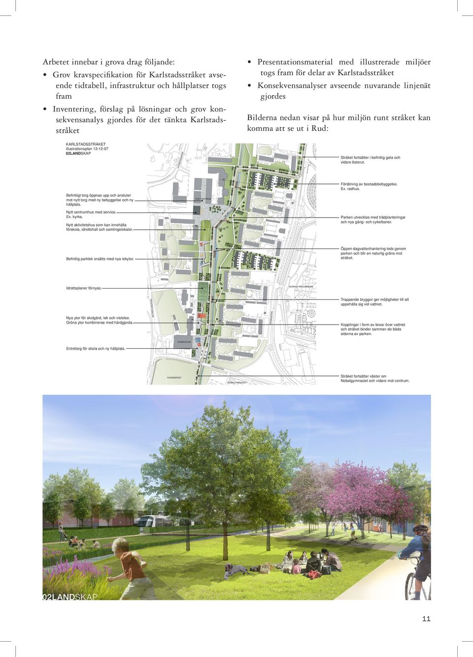 SGAT AN KARLSTADSSTRÅKET illustrationsplan 12-12-07 02LANDSKAP Bilderna nedan visar på hur miljön runt stråket kan komma att se ut i Rud: HOR SEN Stråket fortsätter i befintlig gata och vidare