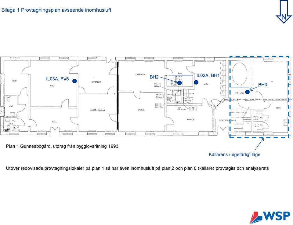 ungefärligt läge Utöver redovisade provtagningslokaler på plan 1 så har