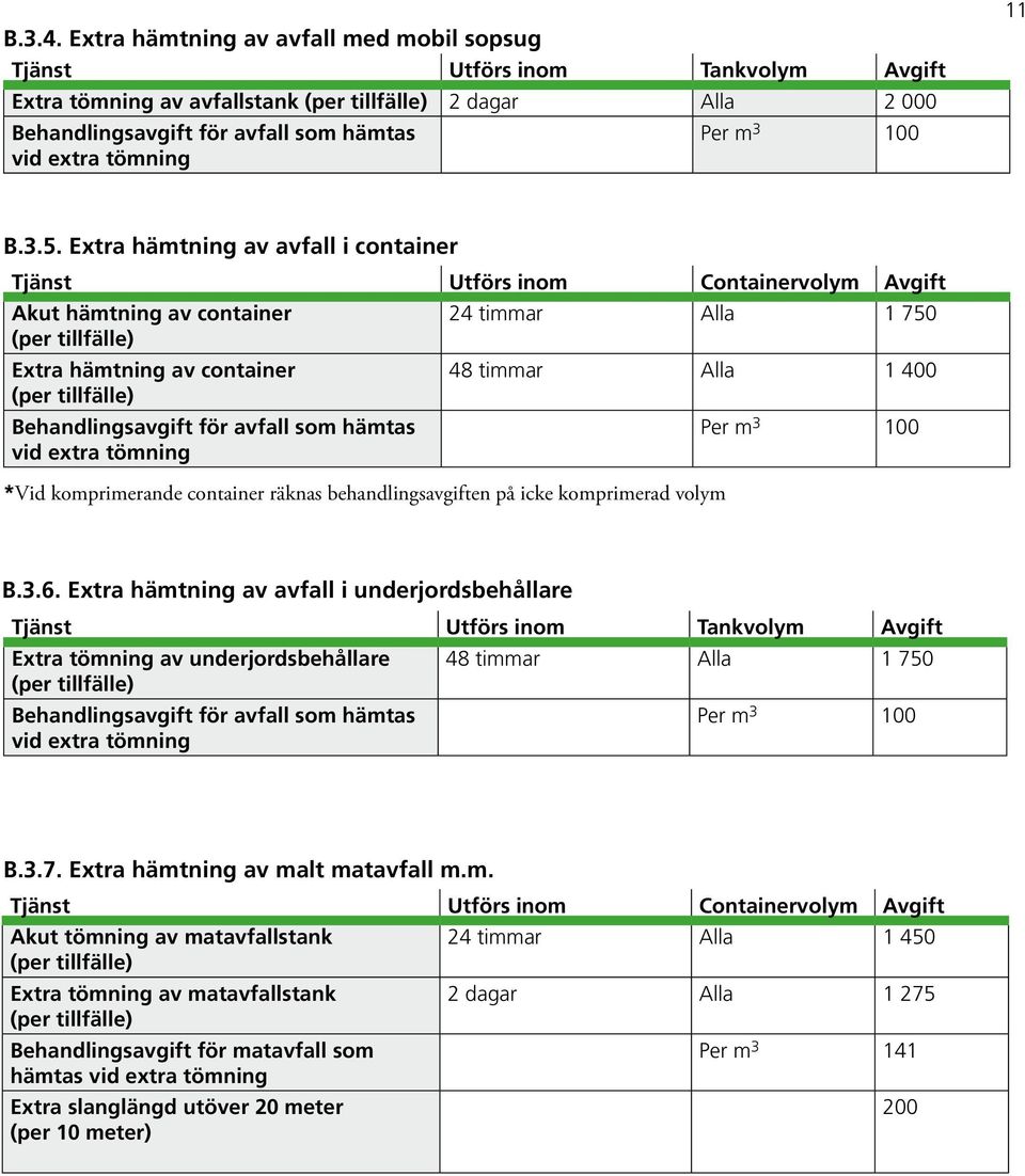 extra tömning 11 B.3.5.