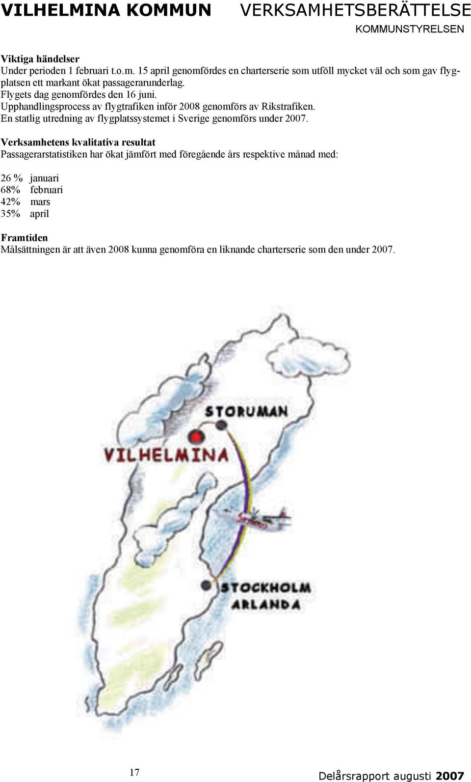 Upphandlingsprocess av flygtrafiken inför 2008 genomförs av Rikstrafiken. En statlig utredning av flygplatssystemet i Sverige genomförs under 2007.