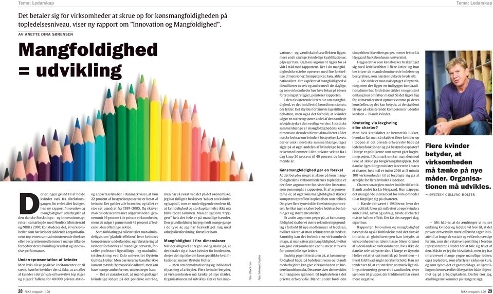 I en ny rapport Innovation og mangfoldighed udarbejdet af den danske Forsknings og Innovationsstyrelse i samarbejde med Nordisk Ministerråd og NIKK i 2007, konkluderes det, at virksomheder, som har