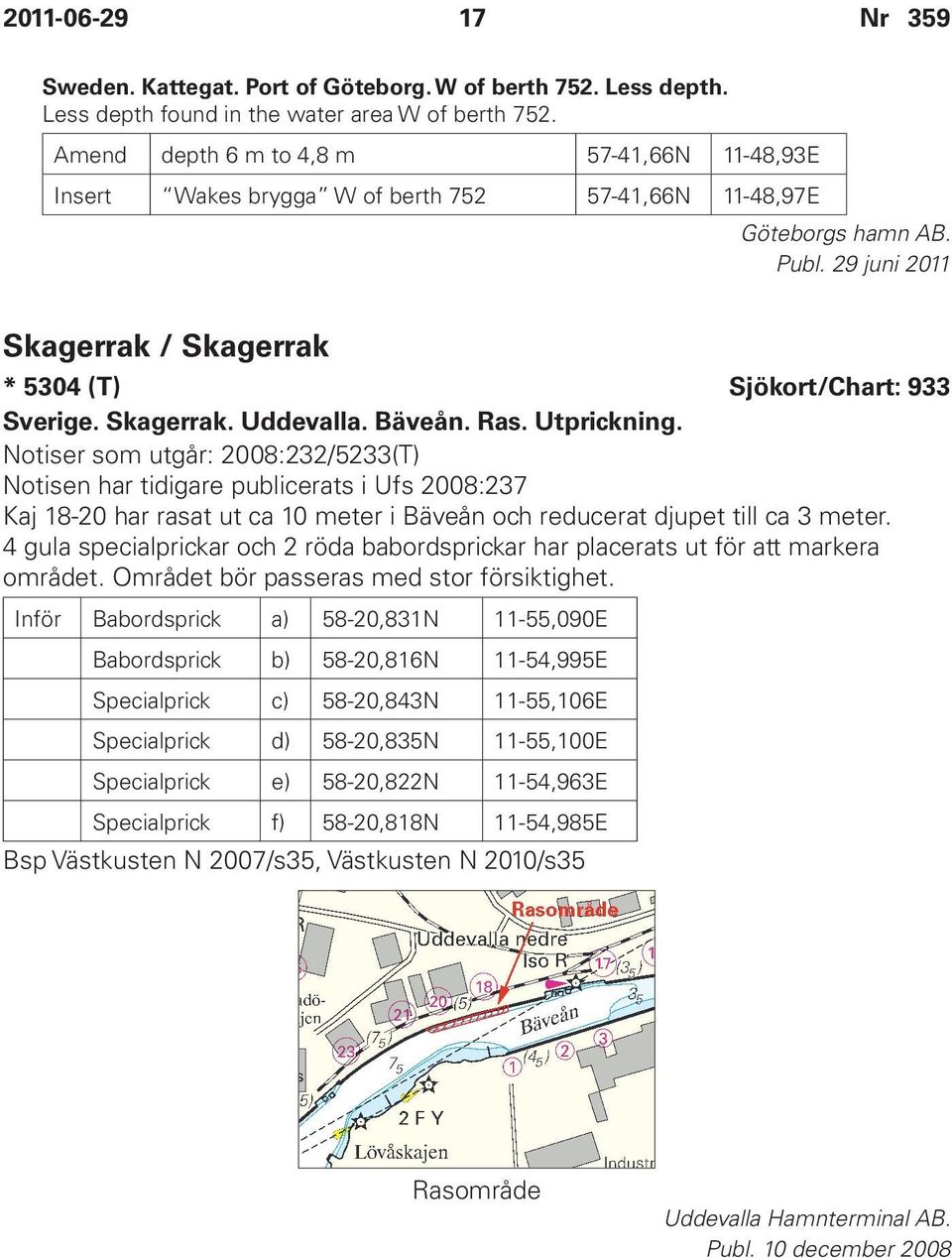 Skagerrak. Uddevalla. Bäveån. Ras. Utprickning.