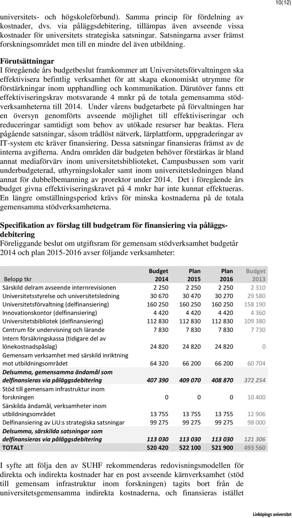 Förutsättningar I föregående års budgetbeslut framkommer att Universitetsförvaltningen ska effektivisera befintlig verksamhet för att skapa ekonomiskt utrymme för förstärkningar inom upphandling och