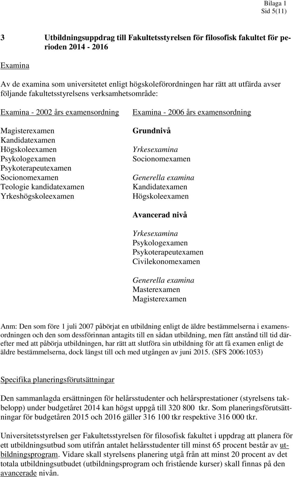 kandidatexamen Yrkeshögskoleexamen Examina - 2006 års examensordning Grundnivå Yrkesexamina Socionomexamen Generella examina Kandidatexamen Högskoleexamen Avancerad nivå Yrkesexamina Psykologexamen