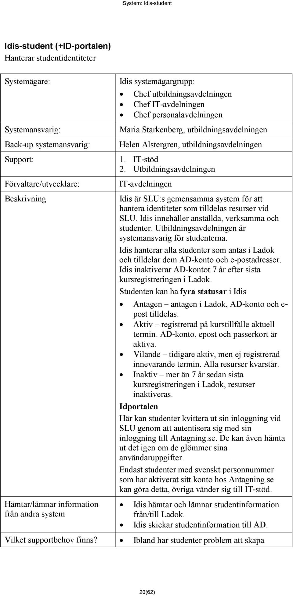 IT-stöd 2. Utbildningsavdelningen IT-avdelningen Idis är SLU:s gemensamma system för att hantera identiteter som tilldelas resurser vid SLU. Idis innehåller anställda, verksamma och studenter.