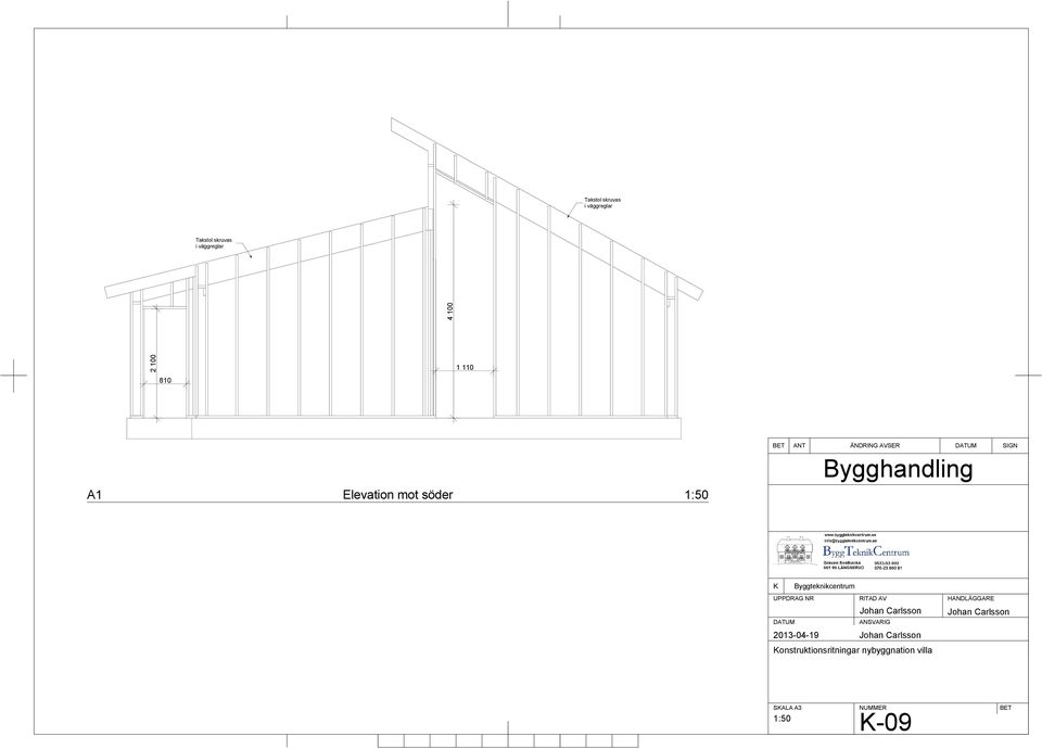 väggreglar 810 1 110 A1 Elevation