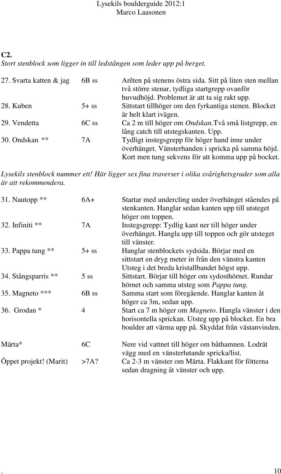 Blocket är helt klart ivägen. 29. Vendetta 6C ss Ca 2 m till höger om Ondskan.Två små listgrepp, en lång catch till utstegskanten. Upp. 30.