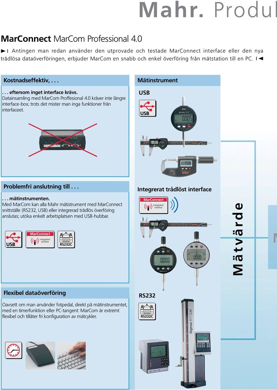 .. Mätinstrument... eftersom inget interface krävs. Datainsamling med MarCom Proffesional 4.0 kräver inte längre interface-box; trots det mister man inga funktioner från interfaceet.