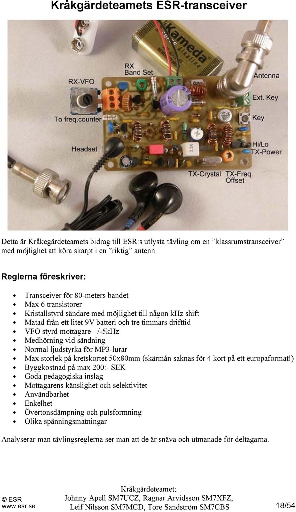 mottagare +/-5kHz Medhörning vid sändning Normal ljudstyrka för MP3-lurar Max storlek på kretskortet 50x80mm (skärmån saknas för 4 kort på ett europaformat!