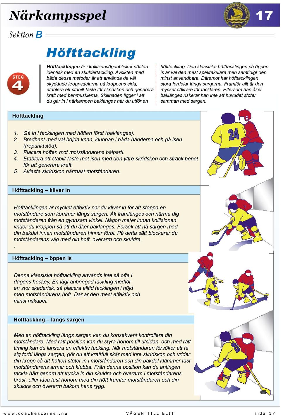 Skillnaden ligger i att du går in i närkampen baklänges när du utför en 17 höfttackling. Den klassiska höfttacklingen på öppen is är väl den mest spektakulära men samtidigt den minst användbara.