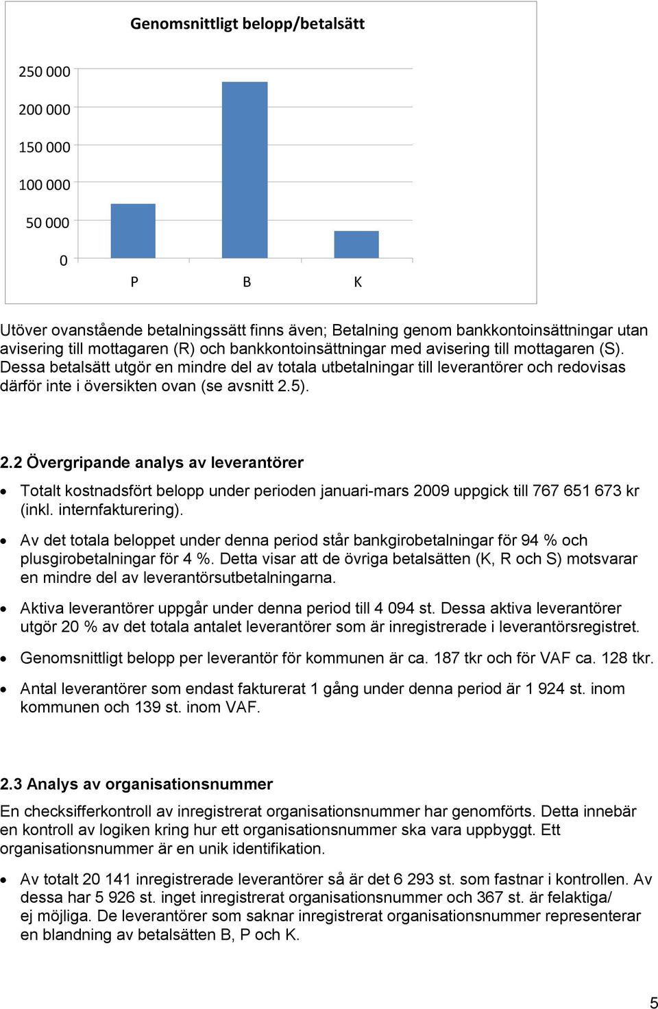 2.2 Övergripande analys av leverantörer Totalt kostnadsfört belopp under perioden januari-mars 2009 uppgick till 767 651 673 kr (inkl. internfakturering).