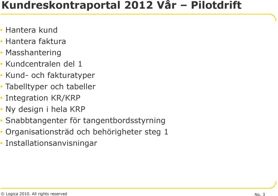 tabeller Integration KR/KRP Ny design i hela KRP Snabbtangenter för