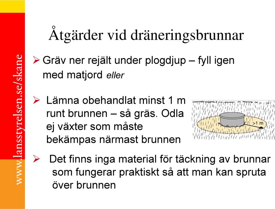 Odla ej växter som måste bekämpas närmast brunnen Det finns inga material